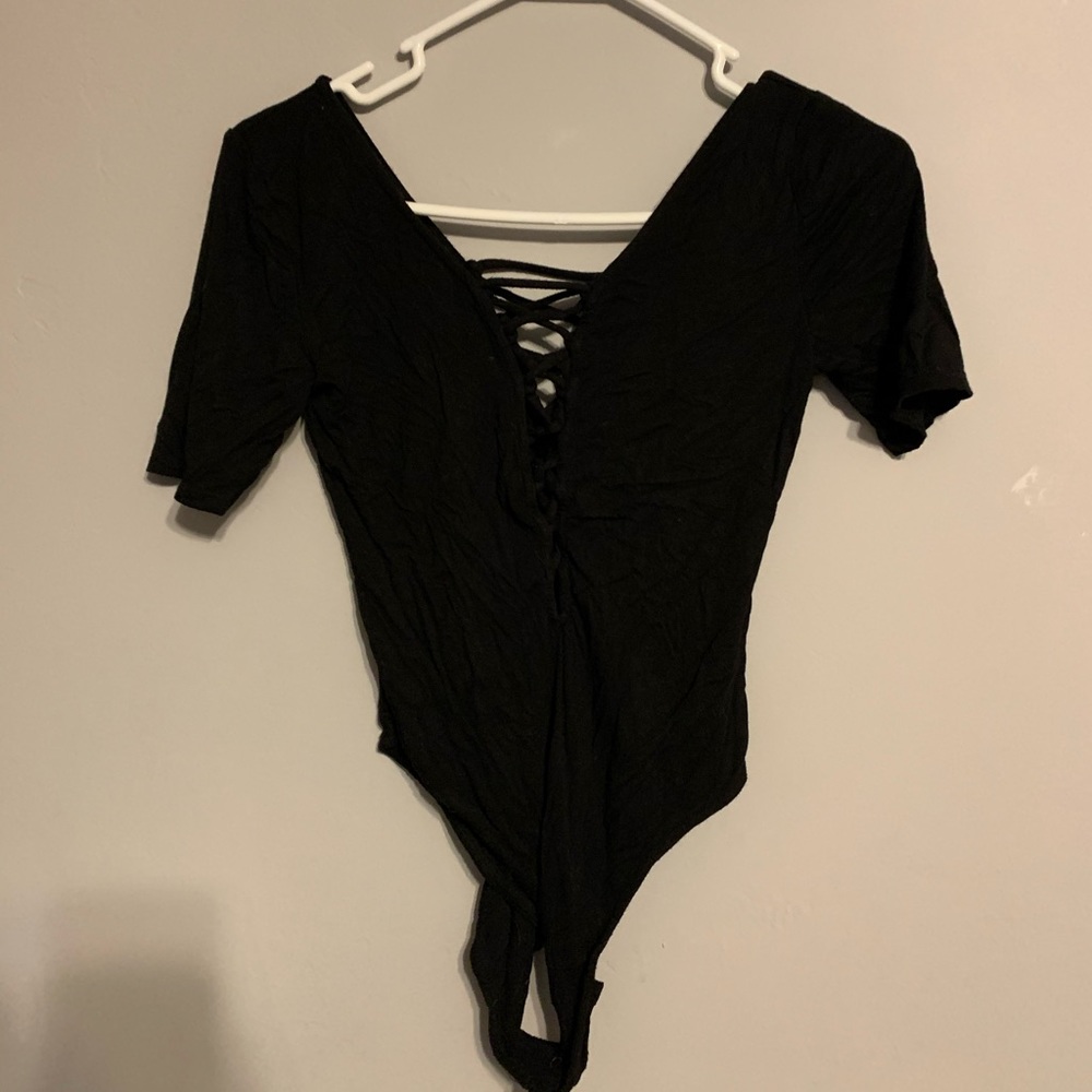 Black v-cut body suit